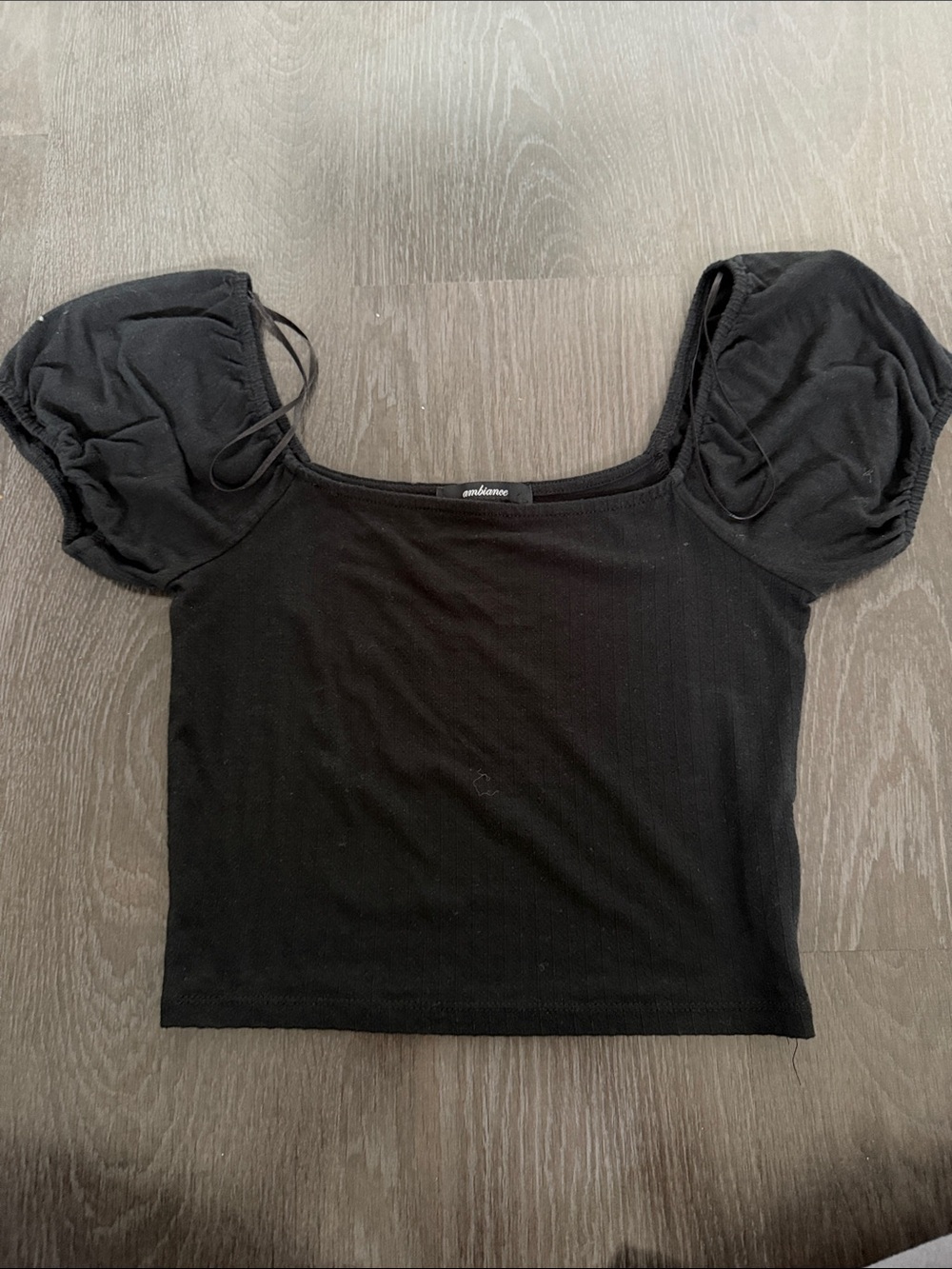 Ambiance Black Puff Sleeve Square Neck Cropped Top